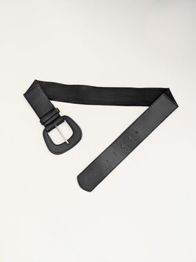 Women's Black Faux-Leather Stretch/Elastic Waist Belt with Rounded Buckle
